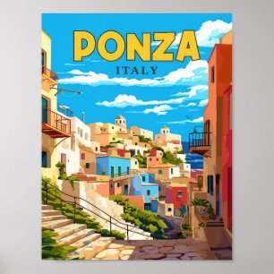 Poster Illustration de voyage vintage Ponza Italie