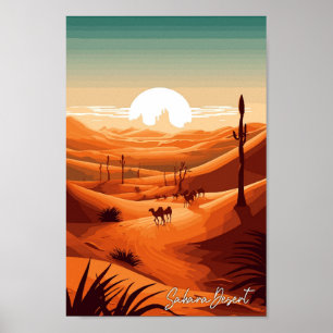 Poster Illustration de voyage vintage Sahara Desert Art