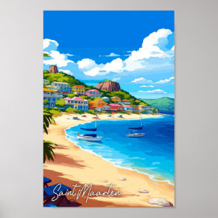 Poster Illustration de voyage vintage Saint-Maarten