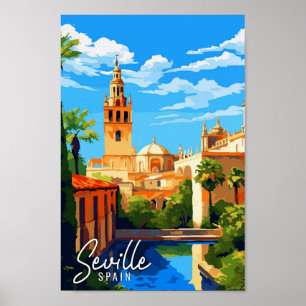 Poster Illustration de voyage vintage Séville Espagne