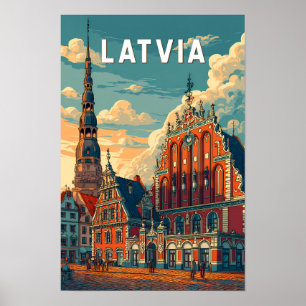 Poster Illustration de voyage vintage sur la Lettonie