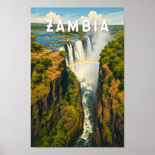 Poster Illustration de voyage vintage sur la Zambie