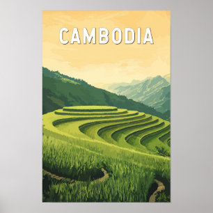 Poster Illustration de voyage vintage sur le Cambodge