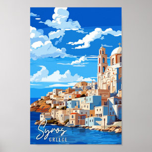 Poster Illustration de voyage vintage Syros Greece