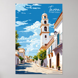 Poster Illustration de voyage vintage Tavira Portugal