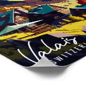 Poster Illustration de voyage vintage Valais Suisse (Coin)