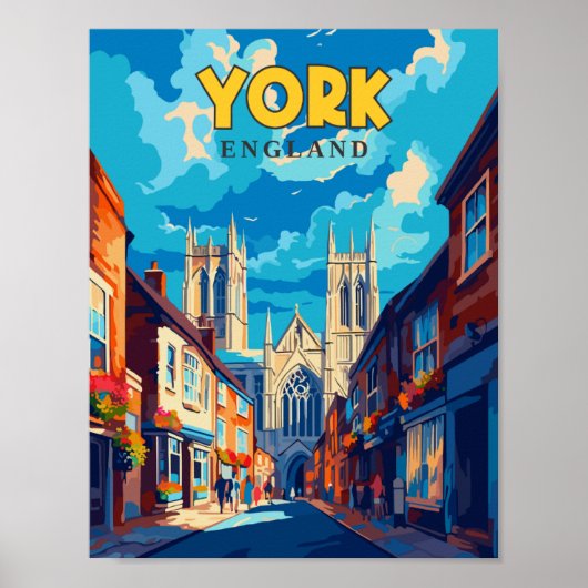 Poster Illustration de voyage vintage York England (Devant)