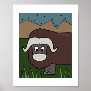 Poster Illustration de yak mignon - Art animal de ferme e