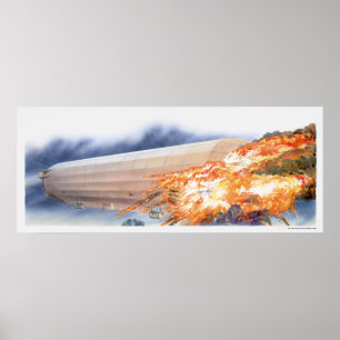 Poster Illustration de zeppelin éclatant dans des flammes
