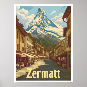 Poster Illustration de Zermatt Suisse Vintage voyage