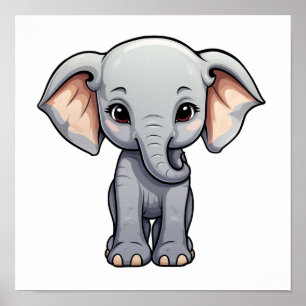 Poster Illustration d'éléphant de dessin animé