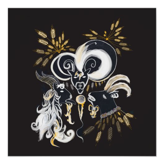 Poster Illustration d'encre de chèvre noire et blanche (Devant)