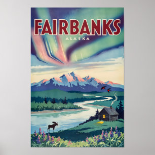 Poster Illustration des aurores boréales de Fairbanks en