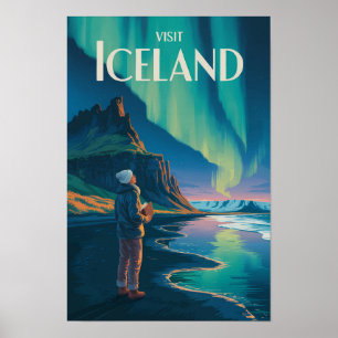 Poster Illustration des aurores boréales d'Islande Art de