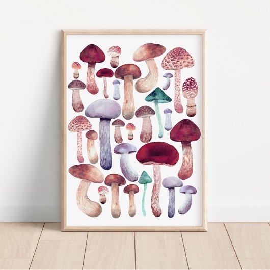 Poster Illustration des champignons sauvages aquarelle