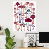 Poster Illustration des champignons sauvages aquarelle (Bureau à domicile)