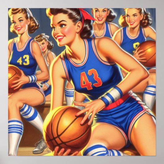 Poster Illustration des filles de basket-ball vintage (Devant)