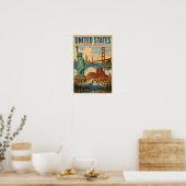 Poster Illustration des monuments américains des États-Un (Cuisine)