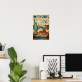 Poster Illustration des monuments américains des États-Un (Bureau à domicile)