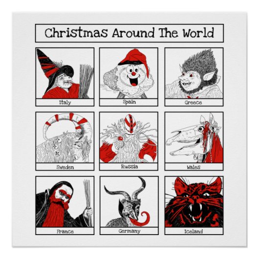 Poster Illustration des personnages de Noël dans le monde (Devant)