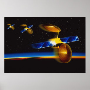 Poster Illustration des satellites à l'horizon terrestre