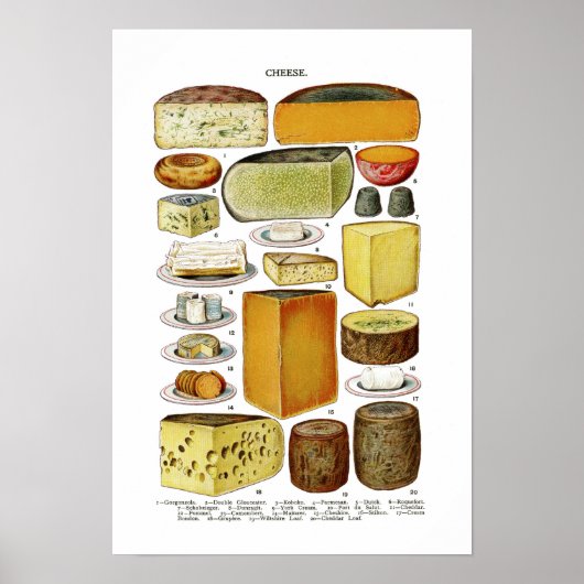Poster Illustration des variétés vintages de fromage vict (Devant)