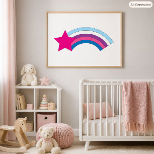 Poster Illustration d'étoile rose et d'arc-en-ciel mignon