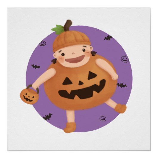 Poster Illustration d'Halloween : Fille Citrouille (Devant)