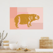 Poster Illustration d'hippopotame mignon en rose et or (Cuisine)