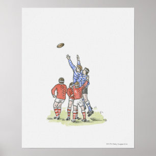 Poster Illustration d'hommes jouant au rugby saut en l'ai