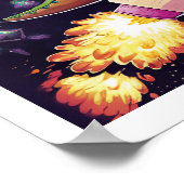 Poster Illustration Dinosaure naviguant dans l'Espace (Coin)