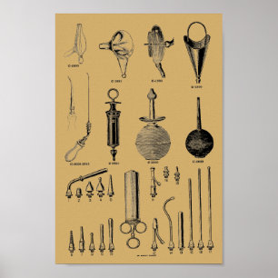Poster Illustration d'instruments chirurgicaux d'un ancie