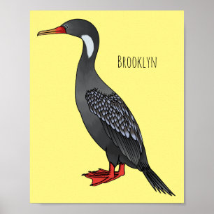 Poster Illustration d'oiseau cormoran à pattes rouges