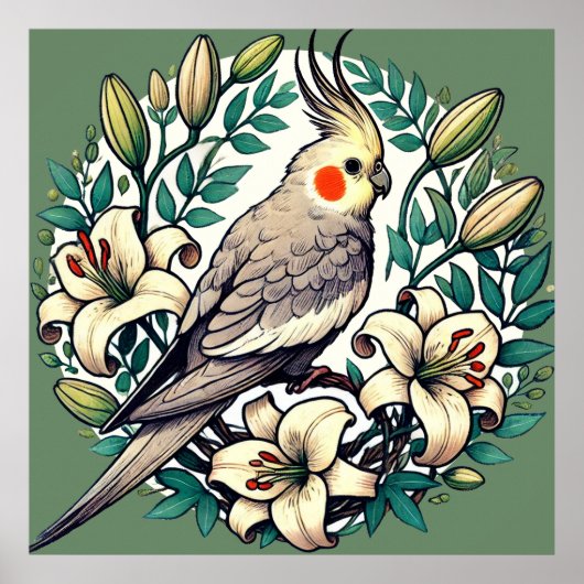 Poster Illustration d'oiseaux de Cockatiel (Devant)