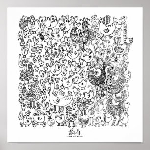 Poster Illustration d'oiseaux en noir et blanc