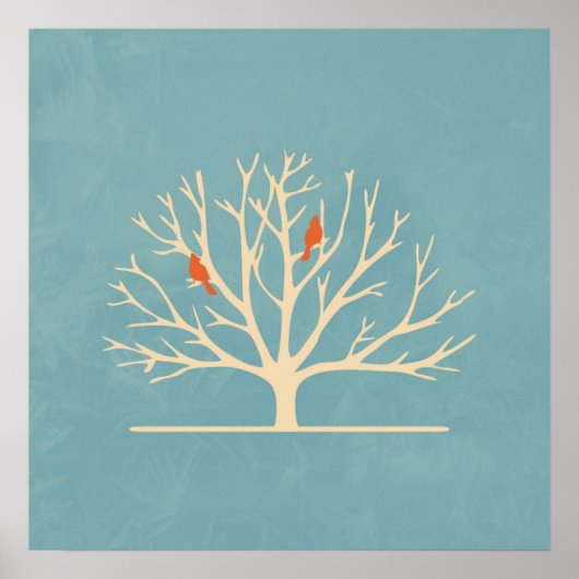 Poster Illustration d'Oiseaux oranges modernes dans un gr (Devant)