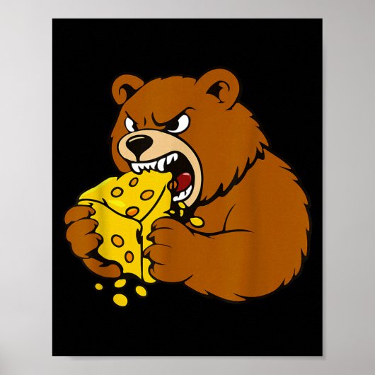 Poster Illustration d'ours drôle mangeant du fromage pour (Devant)