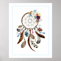 Illustration Dreamcatcher plumes et fleurs