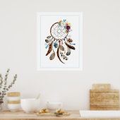 Poster Illustration Dreamcatcher plumes et fleurs (Cuisine)