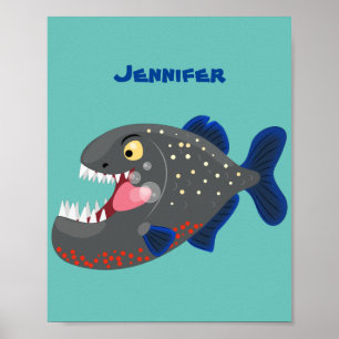 Poster Illustration drôle de piranha affamée