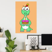 Poster Illustration Du Brontosaurus Avec Gâteau D'Anniver (Bureau à domicile)