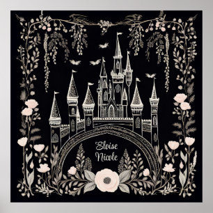 Poster Illustration du château de Fairytale noir et blanc