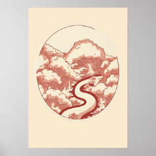 Poster Illustration du chemin de la forêt rouge