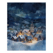 Poster Illustration du ciel nocturne Village dans la neig (Devant)