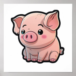 Poster Illustration du cochon de dessin