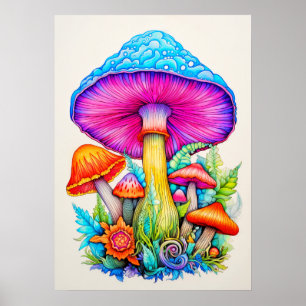 Poster Illustration du collage de champignons de la forêt