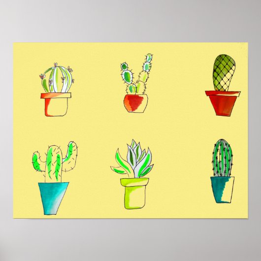 Poster Illustration du désert de cactus mignons (Devant)