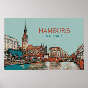Poster Illustration du district de l'hôtel de ville de Ha