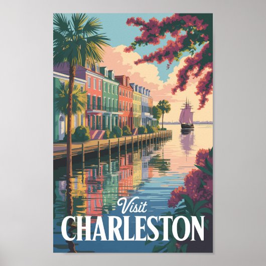 Poster Illustration du front de mer de Charleston en Caro (Devant)