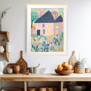 Poster Illustration du jardin de la maison de couleur dou